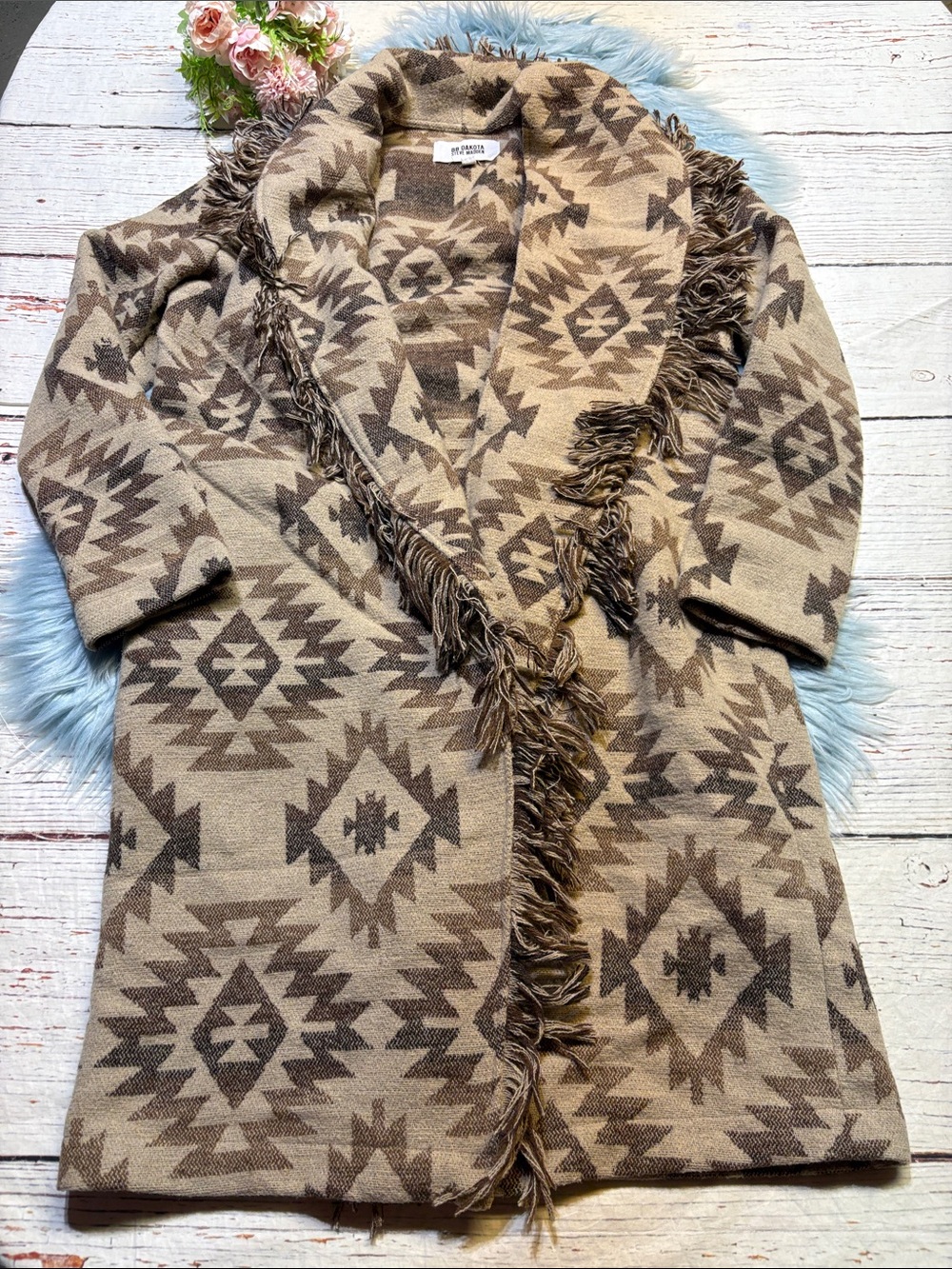 BB Dakota by Steve Madden Fringe Shawl Collar Coat sz M